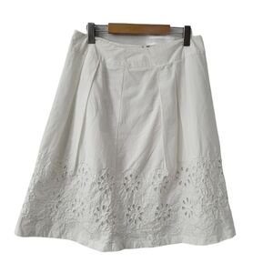 𝅺WHITE Eyelet Cotton Embroidered Boho Hippy Skirt Size 10 A Line Midi
